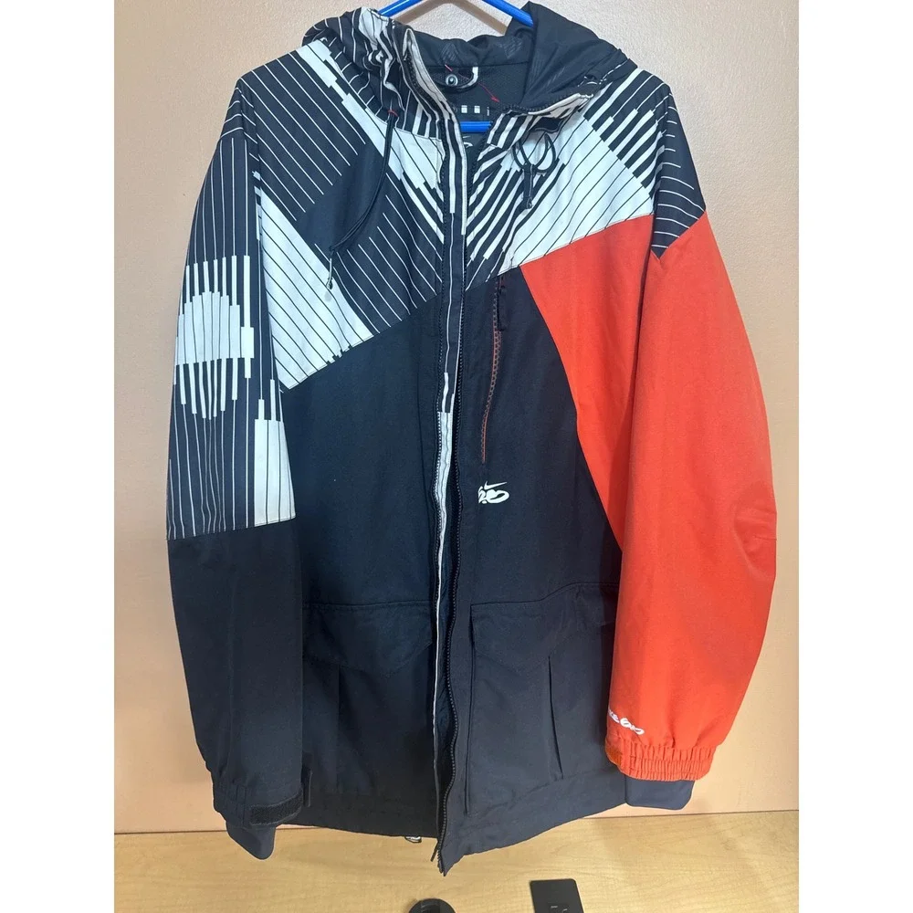 Nike 6.0 Piano Piano by Akroe Hooded Snowboard Jacket Black Orange White Mens XL
